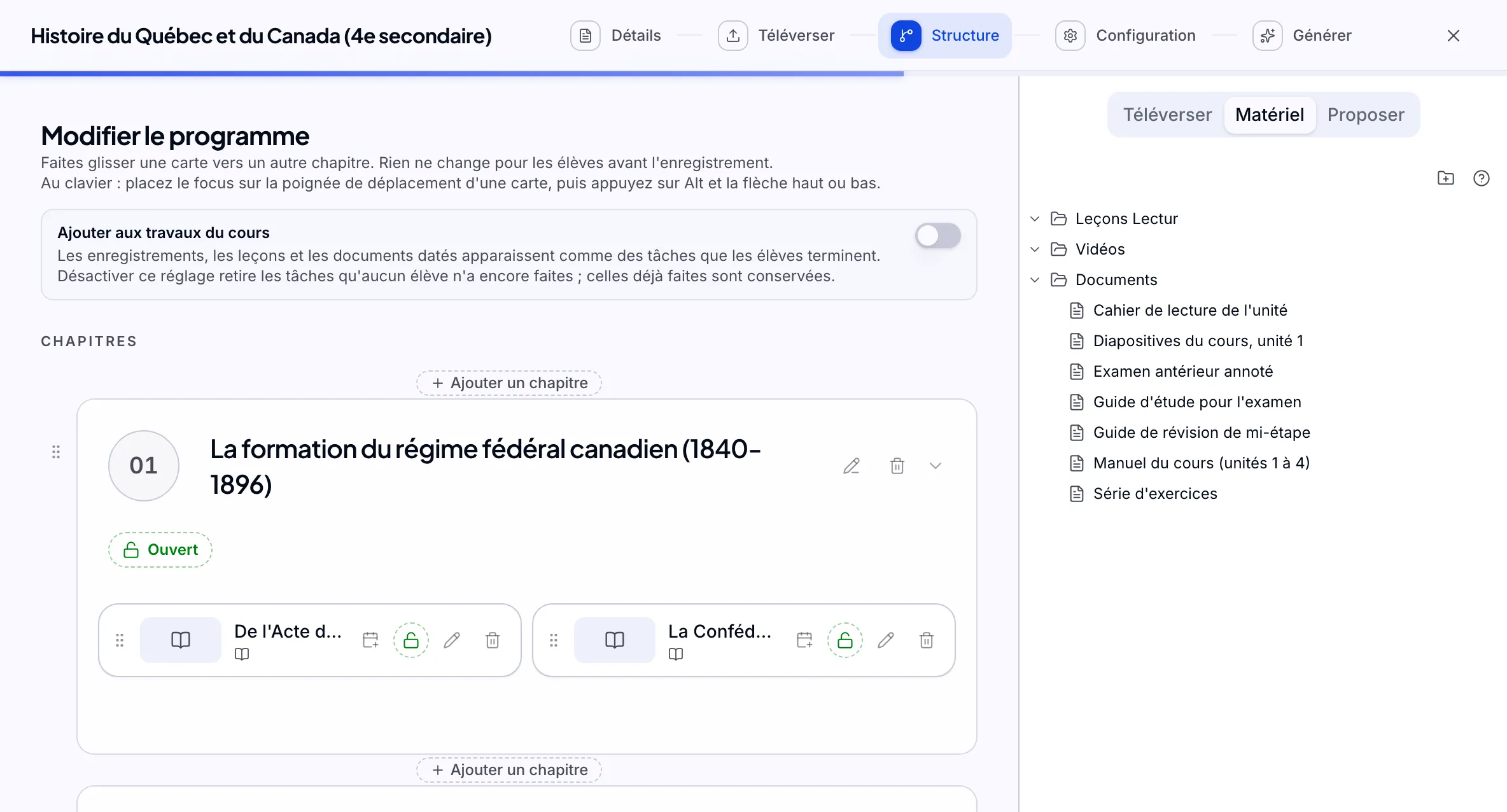 L’écran Création de cours dans Lectur